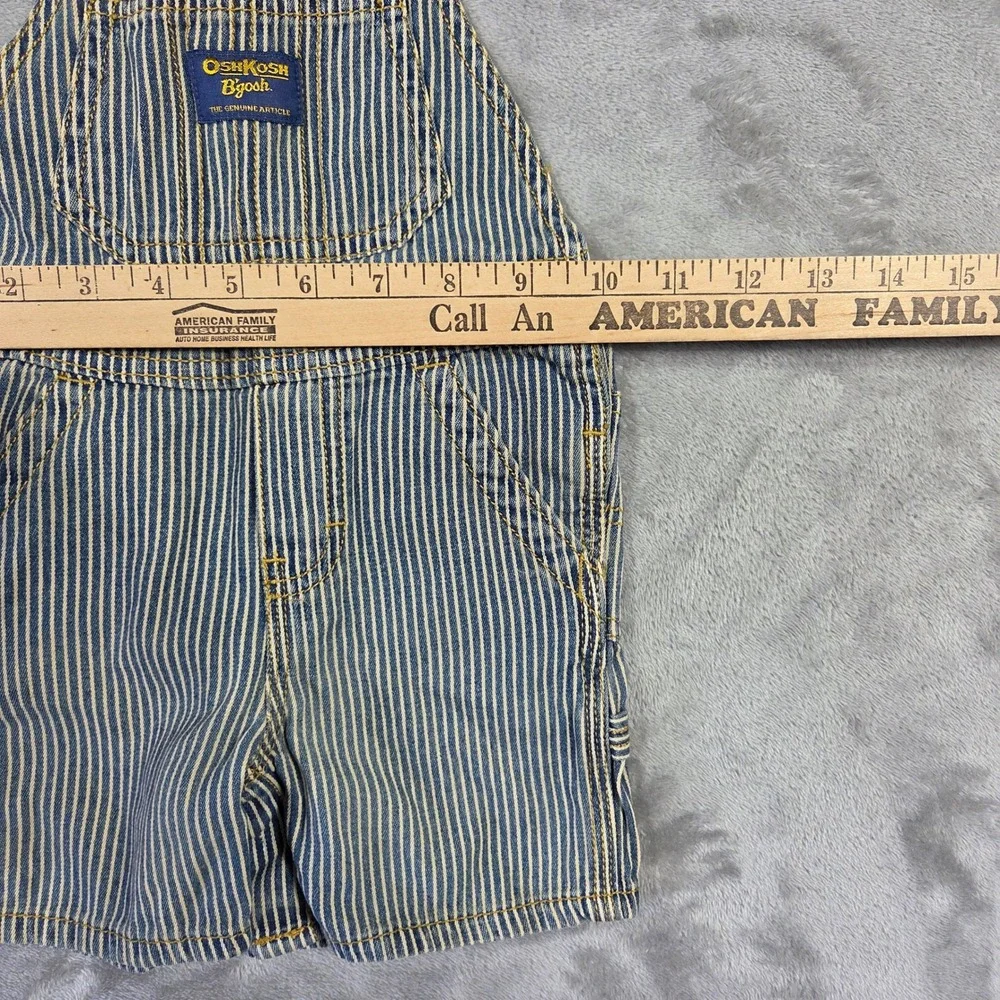 OshKosh Bgosh Kids 12M Hickory Stripe Denim Bib Overalls Shortalls 702-0304 Blue